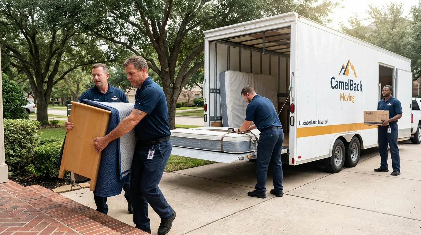 Crew loading residential truck for cross-state move from Columbus, NC