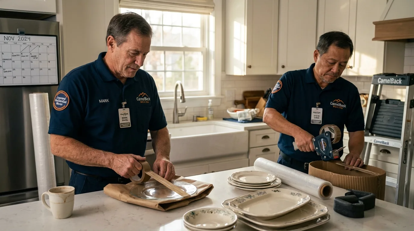 Professional crew packing kitchen dishware in Columbus, NC